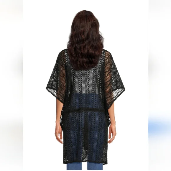 Time & Tru 3X Tie-Front Crochet Cardigan Black Bell Ruffle Sleeve Classic B-2299 - Picture 2 of 8